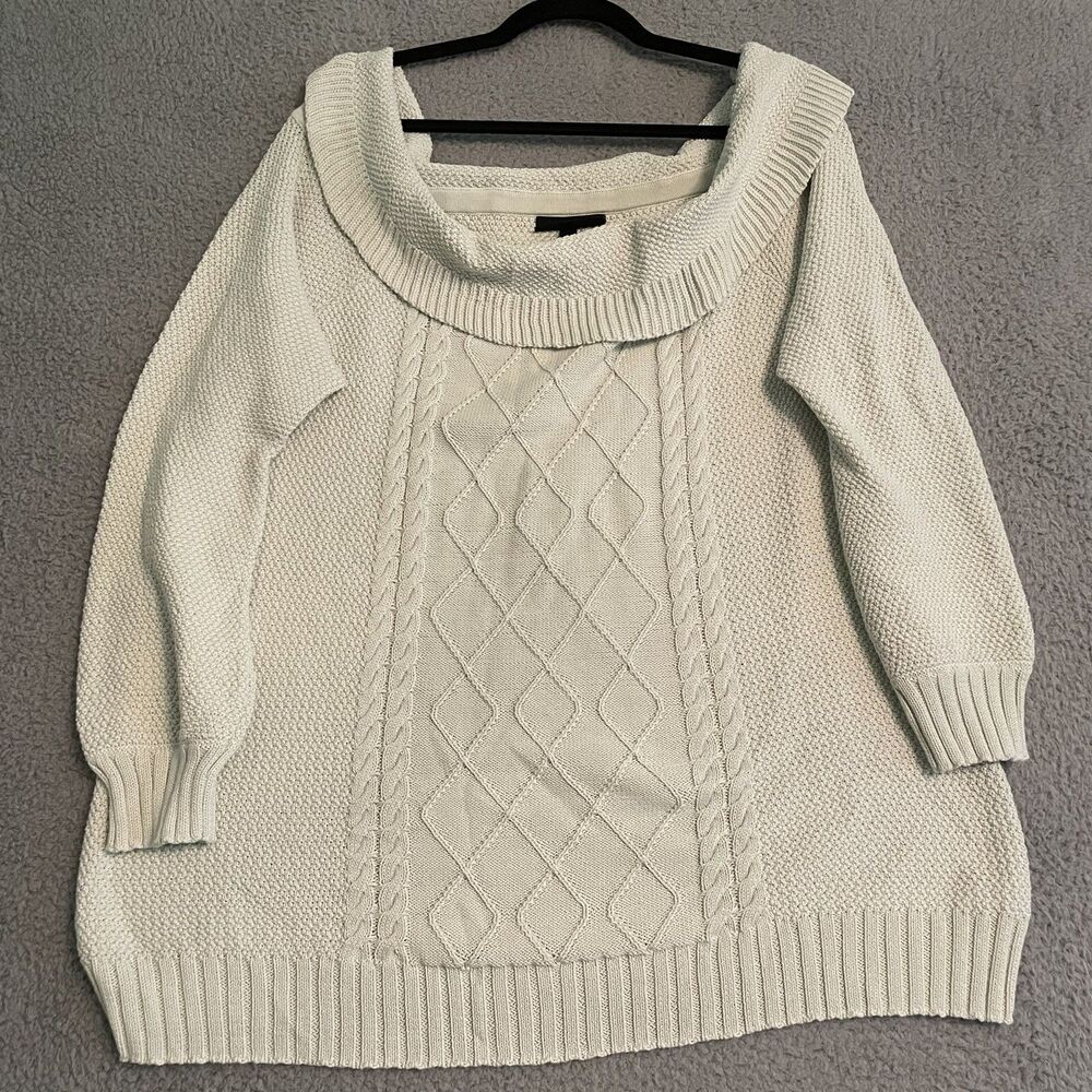 LANE BRYANT Sweater Size 18/20 Mint Green Off Shoulder Cowl Neck Cable Knit 1X